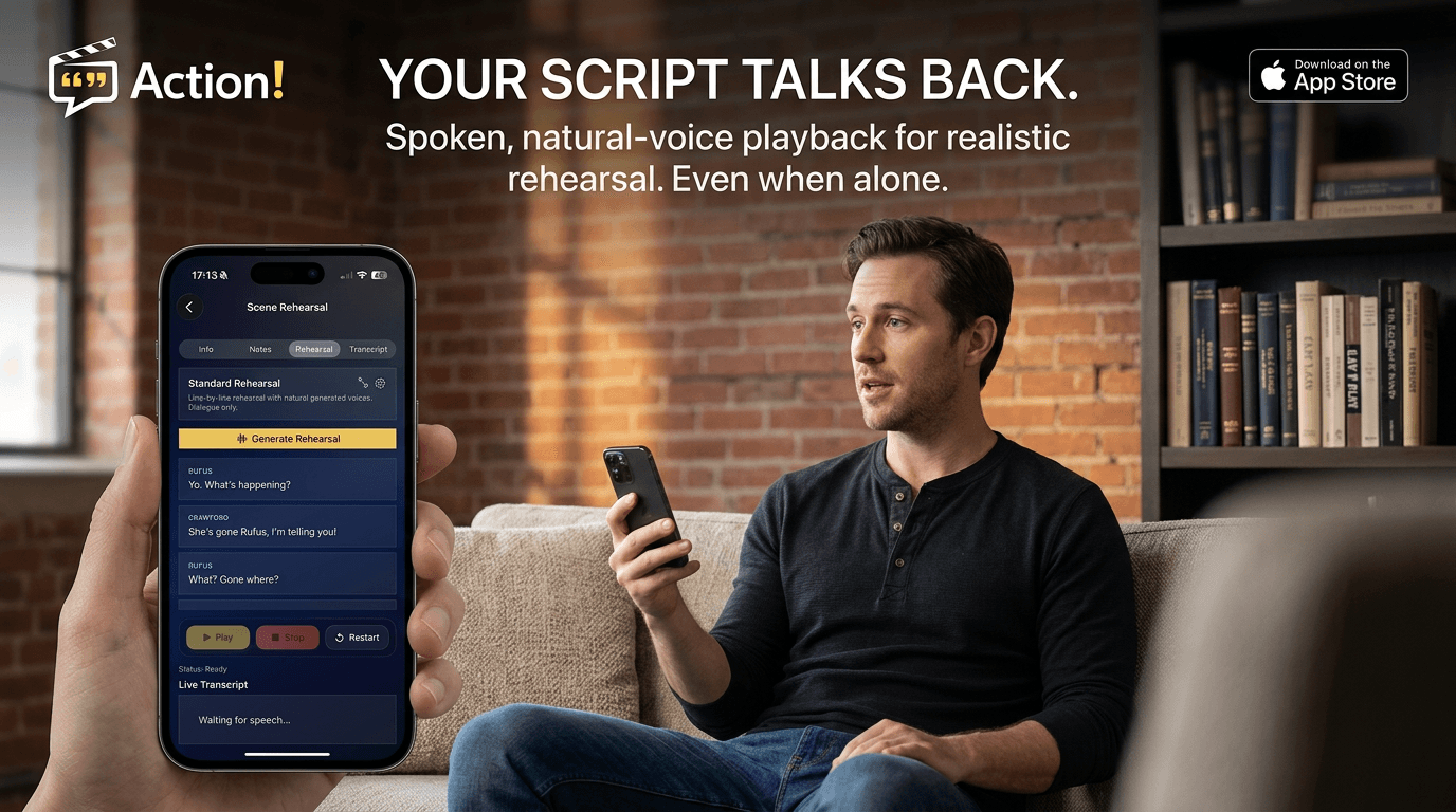 Action advert showing spoken natural-voice playback for realistic rehearsal