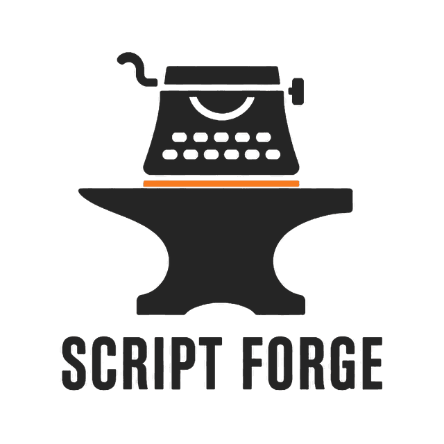 Script Forge: a typewriter forged into an anvil
