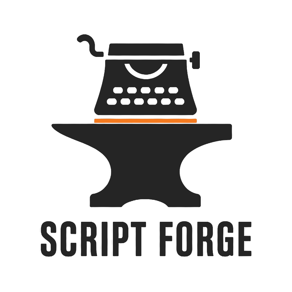 Script Forge — a typewriter forged into an anvil